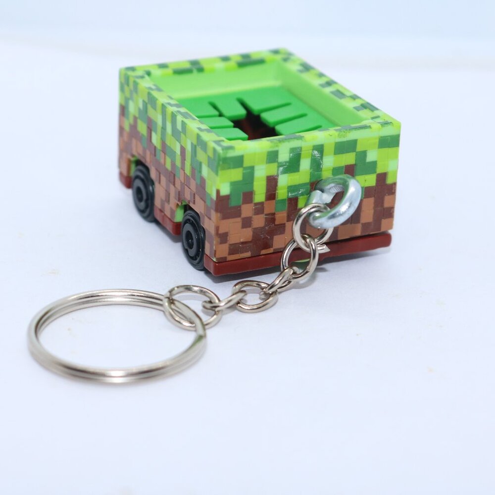 Hot Wheels Screen Time grass block minecart CUSTOM keychain